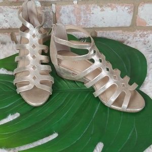 Gold Zip Up Roman Look Wedges